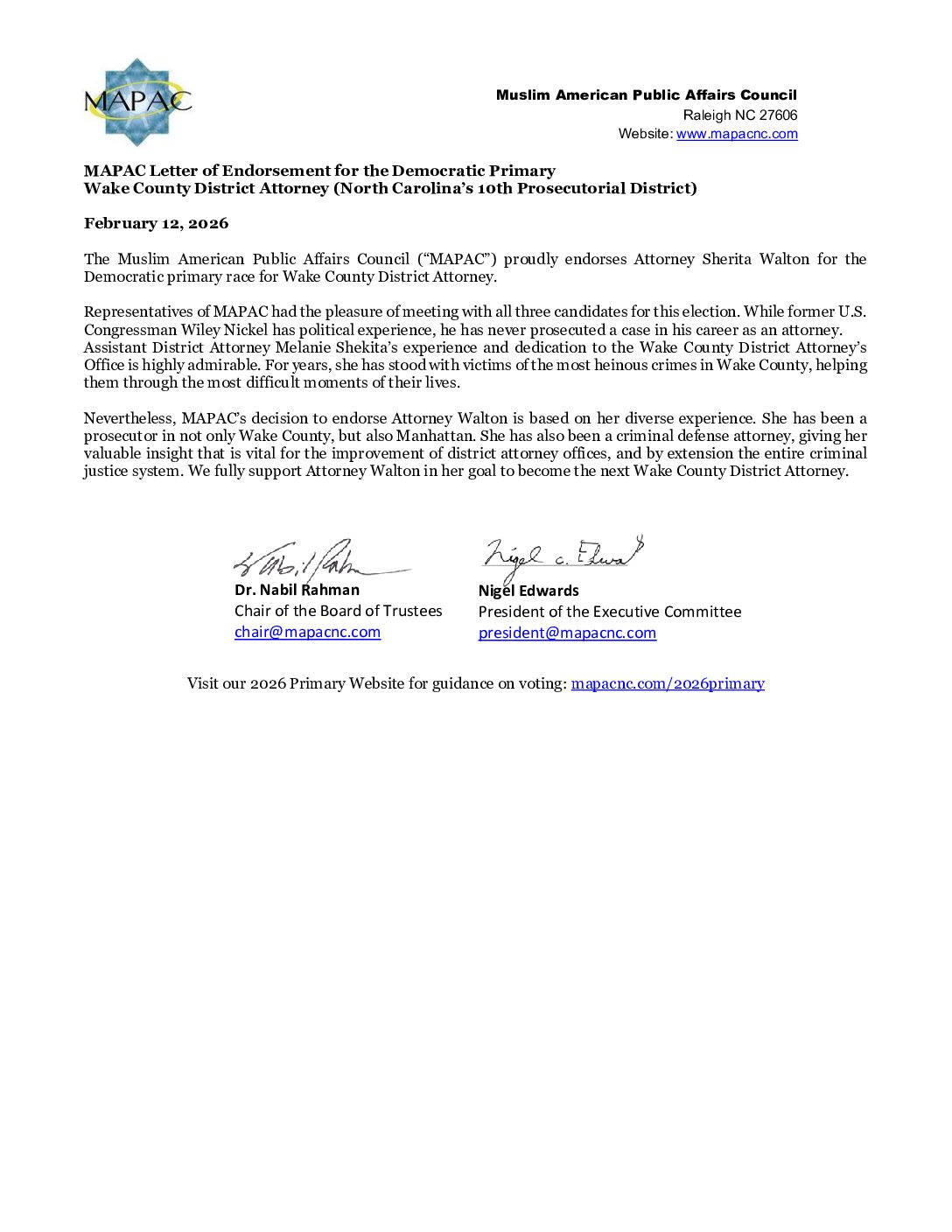 MAPAC Endorsement WAKE County District Attorney