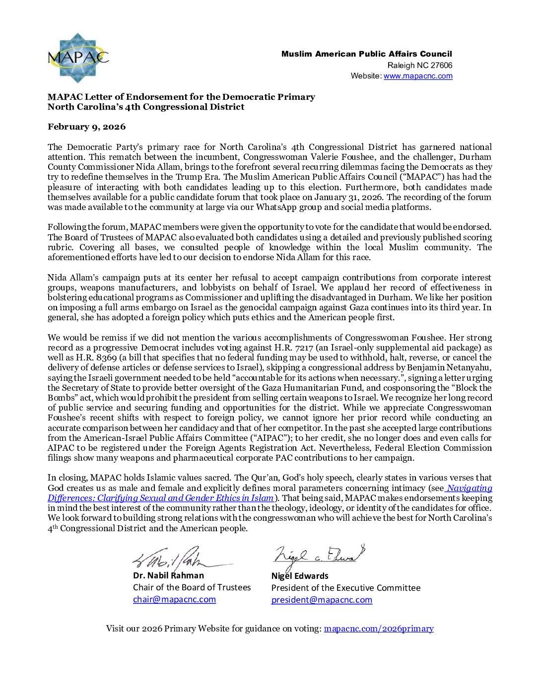 MAPAC NC-04 2026 Endorsement Final Signed 09FEB26